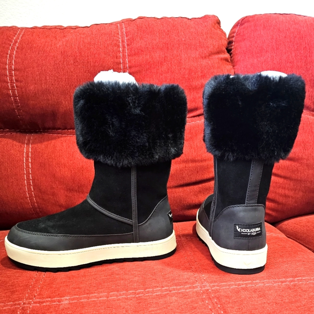 🥾UGG Winter Snow Boot: KOOLABURRA EUC Black Suede & Faux Fur Tynlee Size 6 ❄️